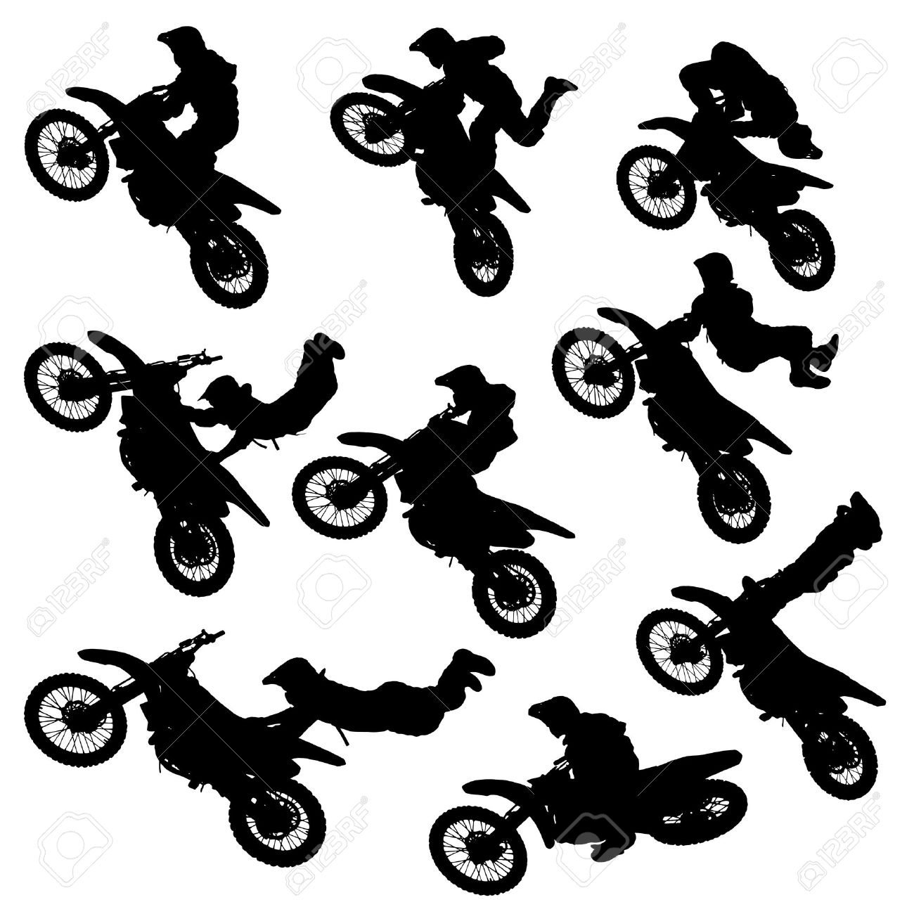 Silhouettes Illustration De Saut A Moto Jeu De Motocross Freestyle Saut Isole Banque D Images Et Photos Libres De Droits Image 15953024
