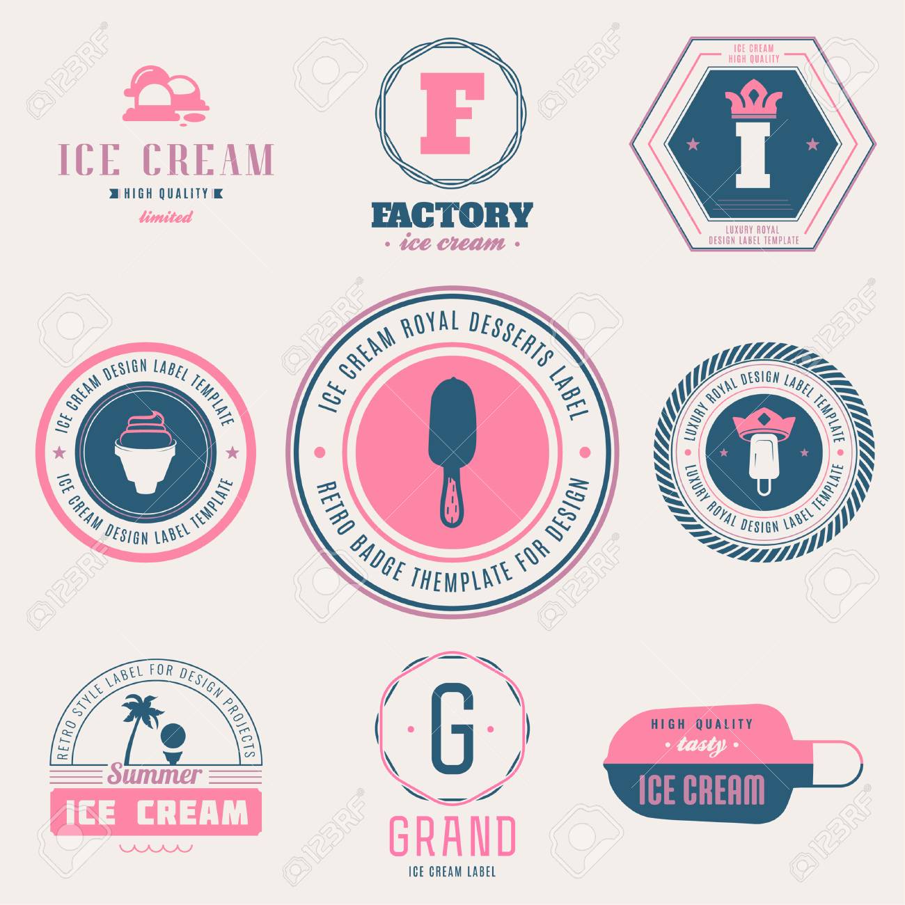 Set Of Ice Cream Shop Labels Logotypes And Design Elements Royalty Free Cliparts Vectors And Stock Illustration Image 101034901