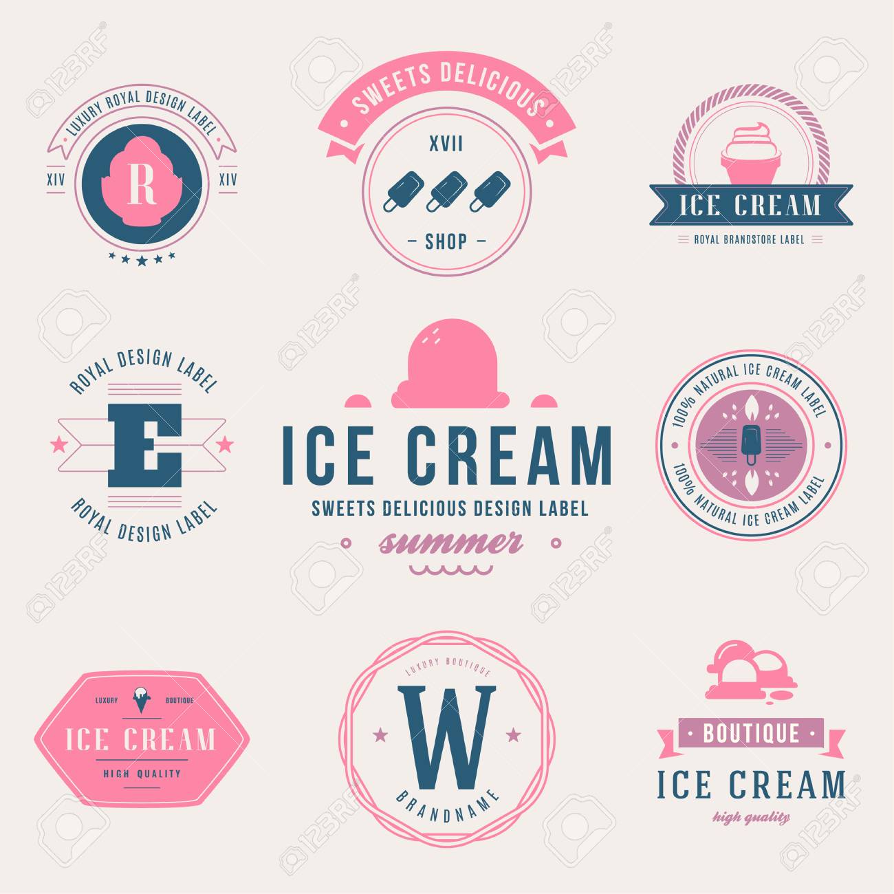 Set Of Ice Cream Shop Labels Logotypes And Design Elements Royalty Free Cliparts Vectors And Stock Illustration Image 101034898