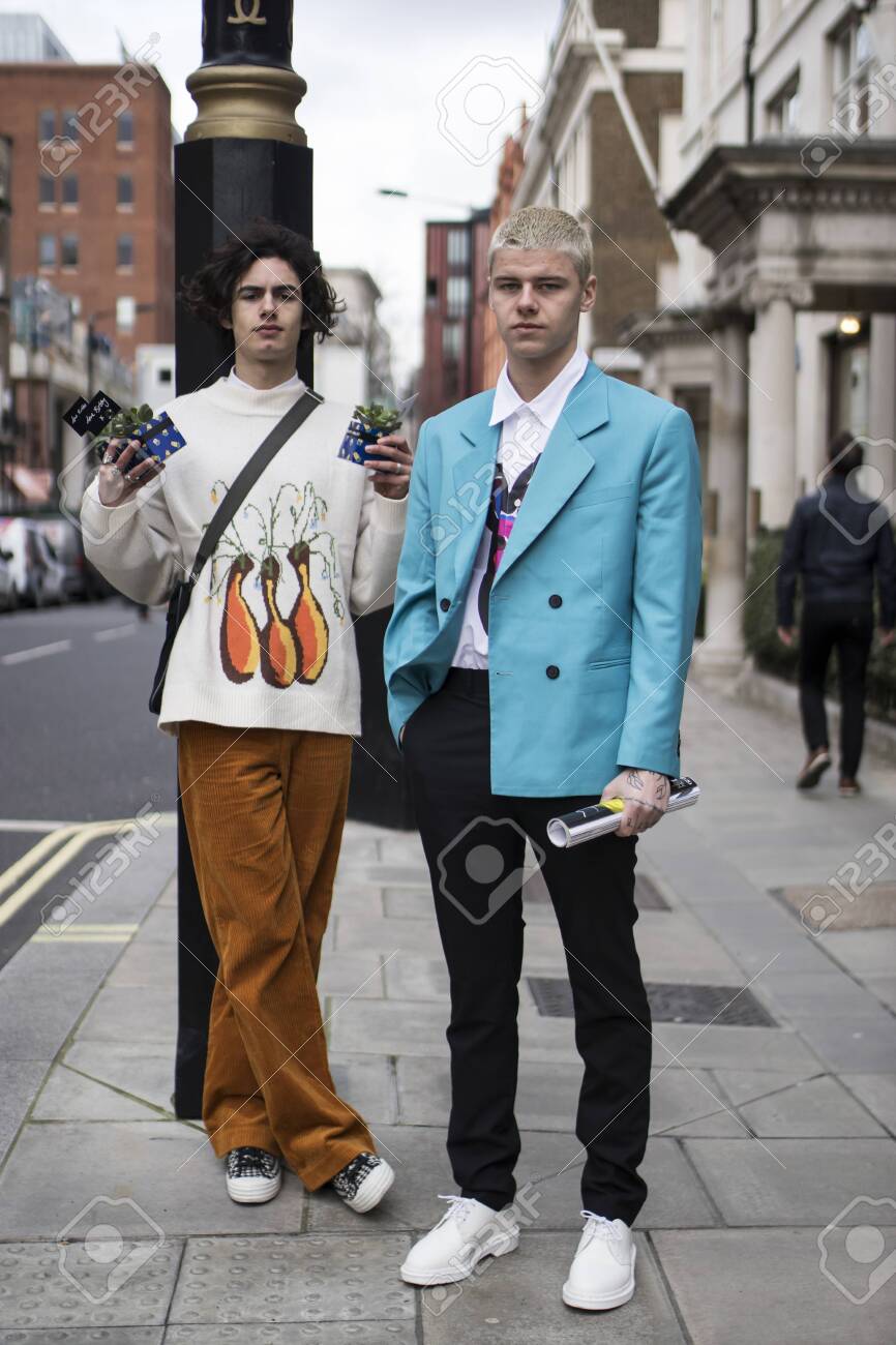 blue jacket black trousers