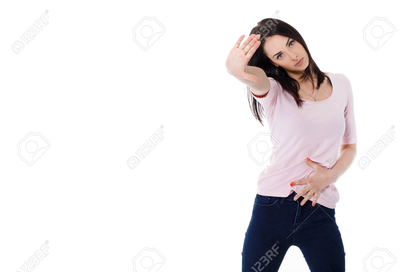 Yevgen_RychkoBeautiful Brunette Woman In Pink T