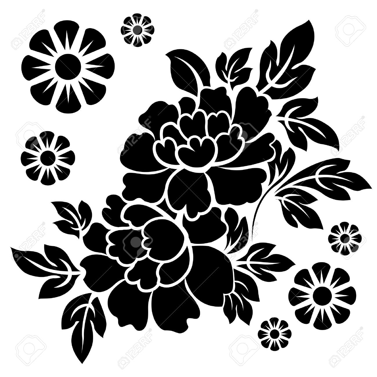 black silhouette of flowers vector illustration royalty free