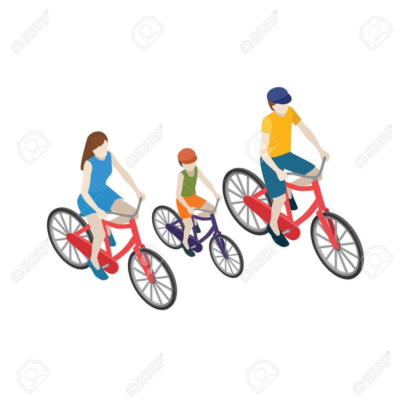 Ciclistas Da Familia Andando Em Uma Bicicleta Plano De Ilustracao Em Vetor Isometrica 3d Mae Pai E Filho Ilustraciones Vectoriales Clip Art Vectorizado Libre De Derechos Image 90156195