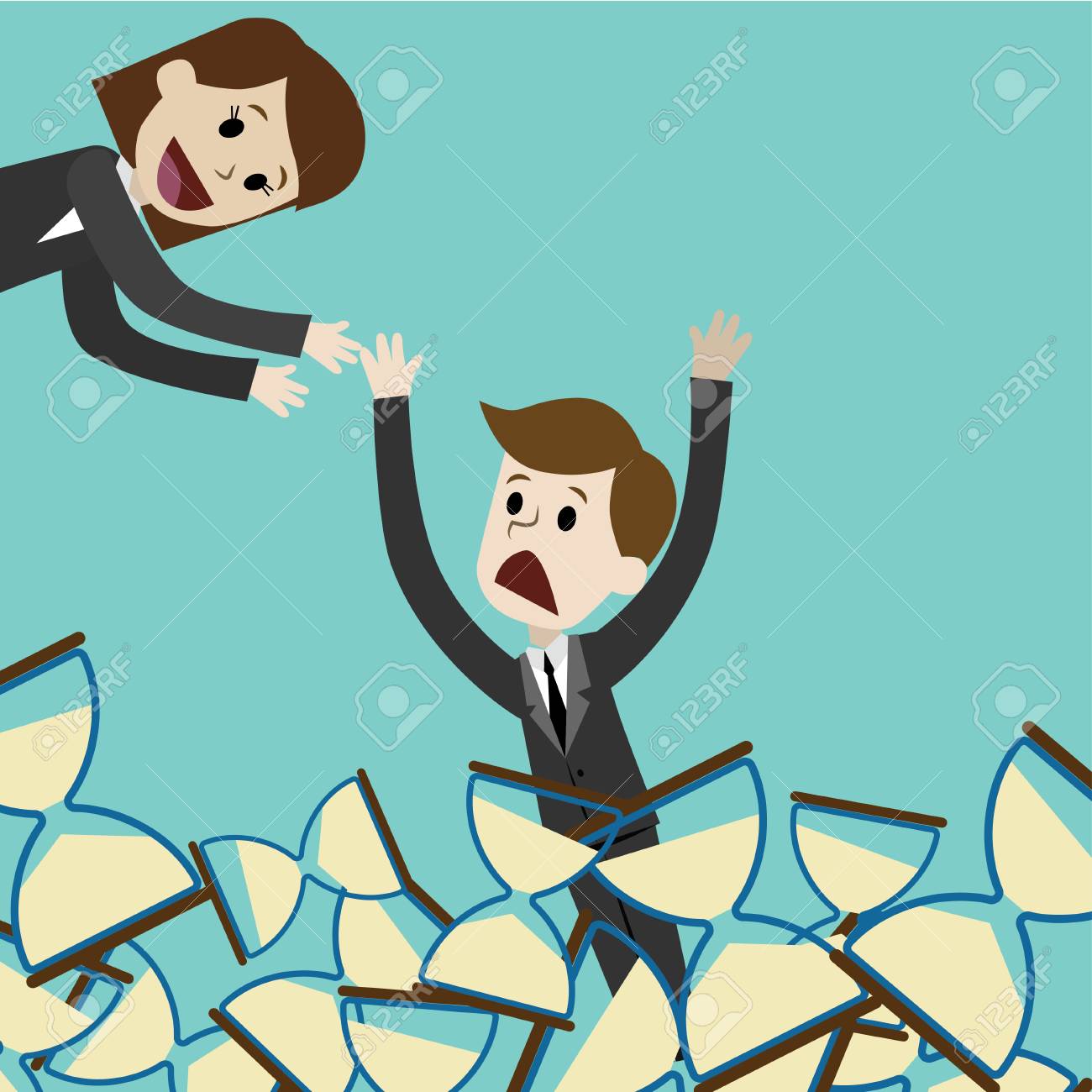 Businessman Or Manager Is Drowning In Sandglass Loosing Time Vector Illustration Businesswoman Helps Her Colleague Royalty Free Cliparts Vectors And Stock Illustration Image