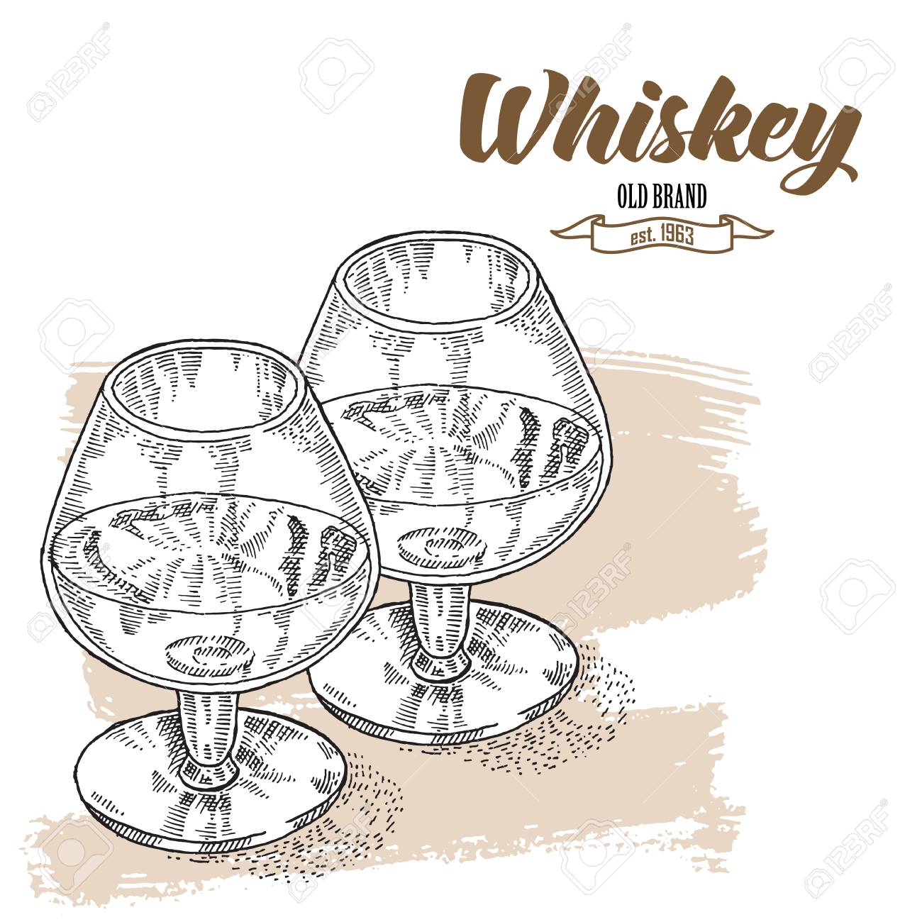 Whiskey Trinken. Hand Zwei Gläser Whisky Gezogen. Gravur-Stil ... Whiskey Trinken. Hand Zwei Gläser Whisky Gezogen. Gravur-Stil ...