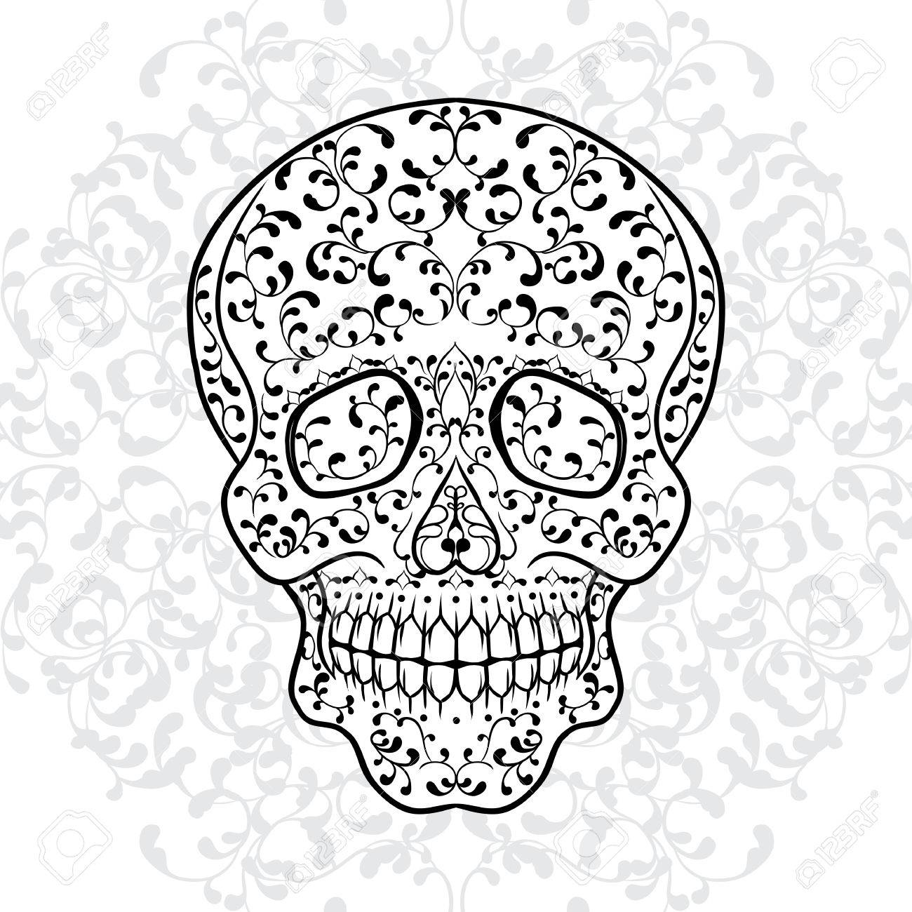 hand drawn sugar skull dia de los muertos vector illustration