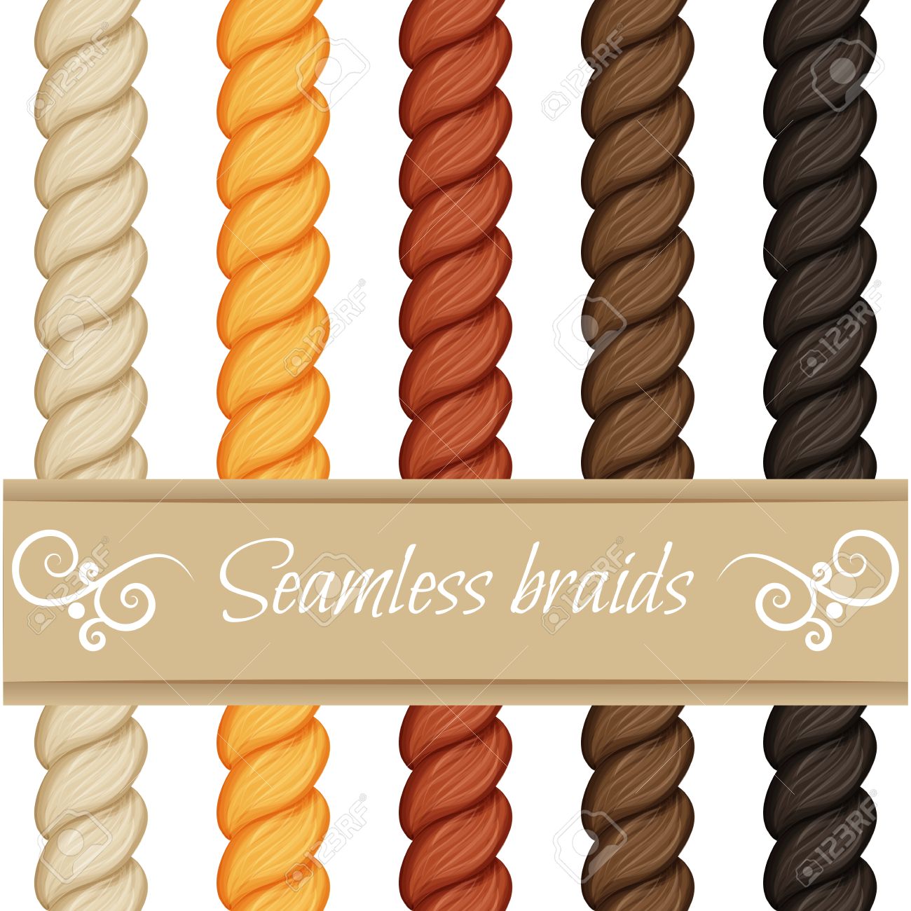 Seamless Hair Braid Twist Plait Isolated On White Vector