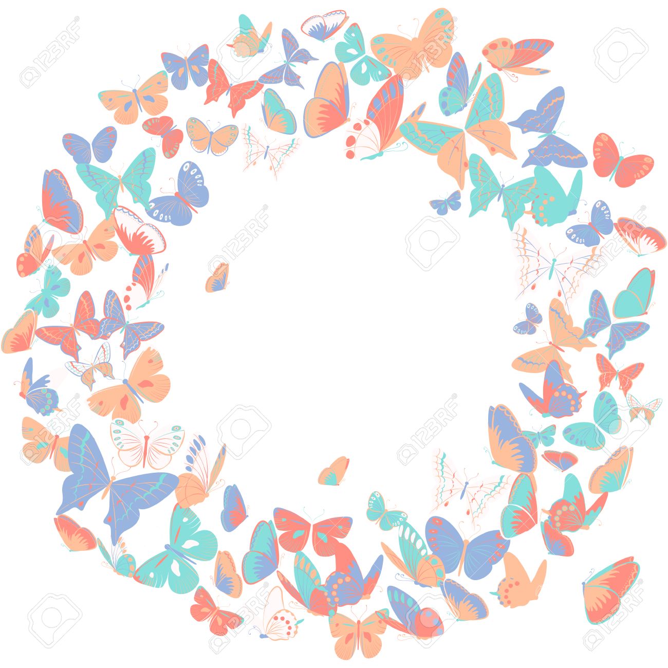 butterfly frame design element retro banner in soft pastel colors