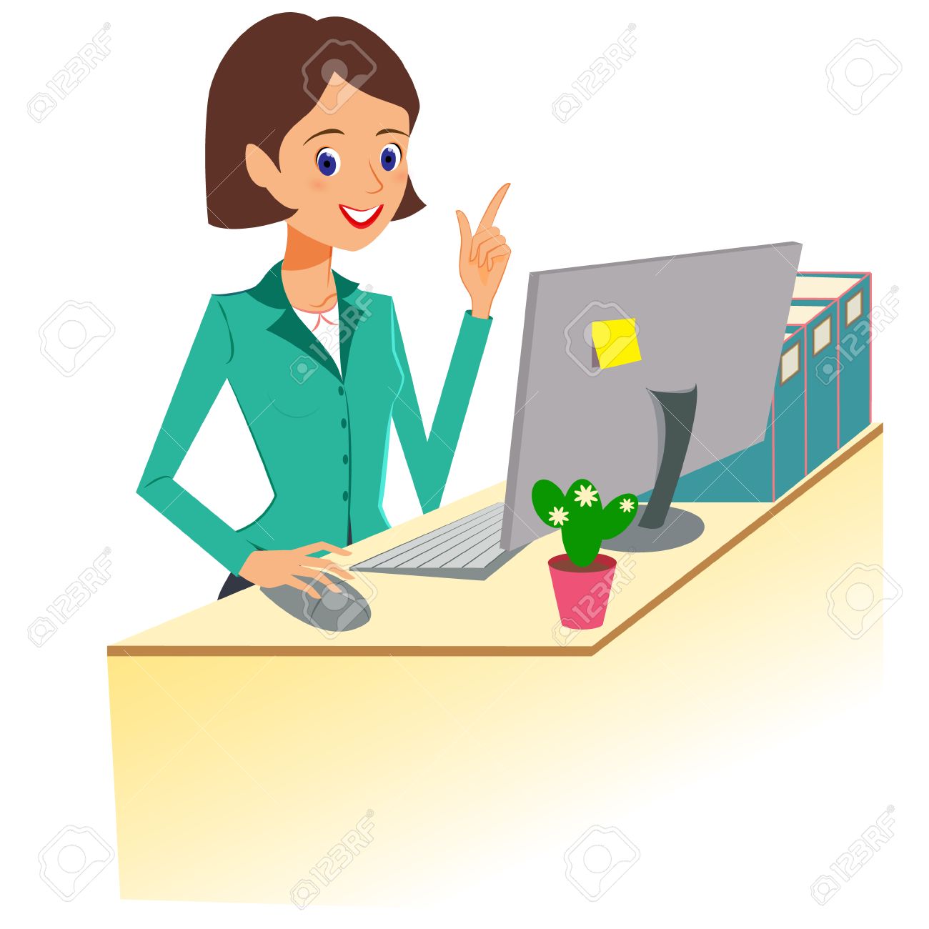 Business Woman Character Vector. Cheerful Smiling Cartoon Female Character Working At The Desk And Gesturing For Attention. Isolated On White Background Royalty Free SVG, Cliparts, Vectors, And Stock Illustration. Image 55883563. Business Woman Character Vector. Cheerful Smiling Cartoon Female Character Working At The Desk And Gesturing For Attention. Isolated On White Background Royalty Free SVG, Cliparts, Vectors, And Stock Illustration. Image 55883563.