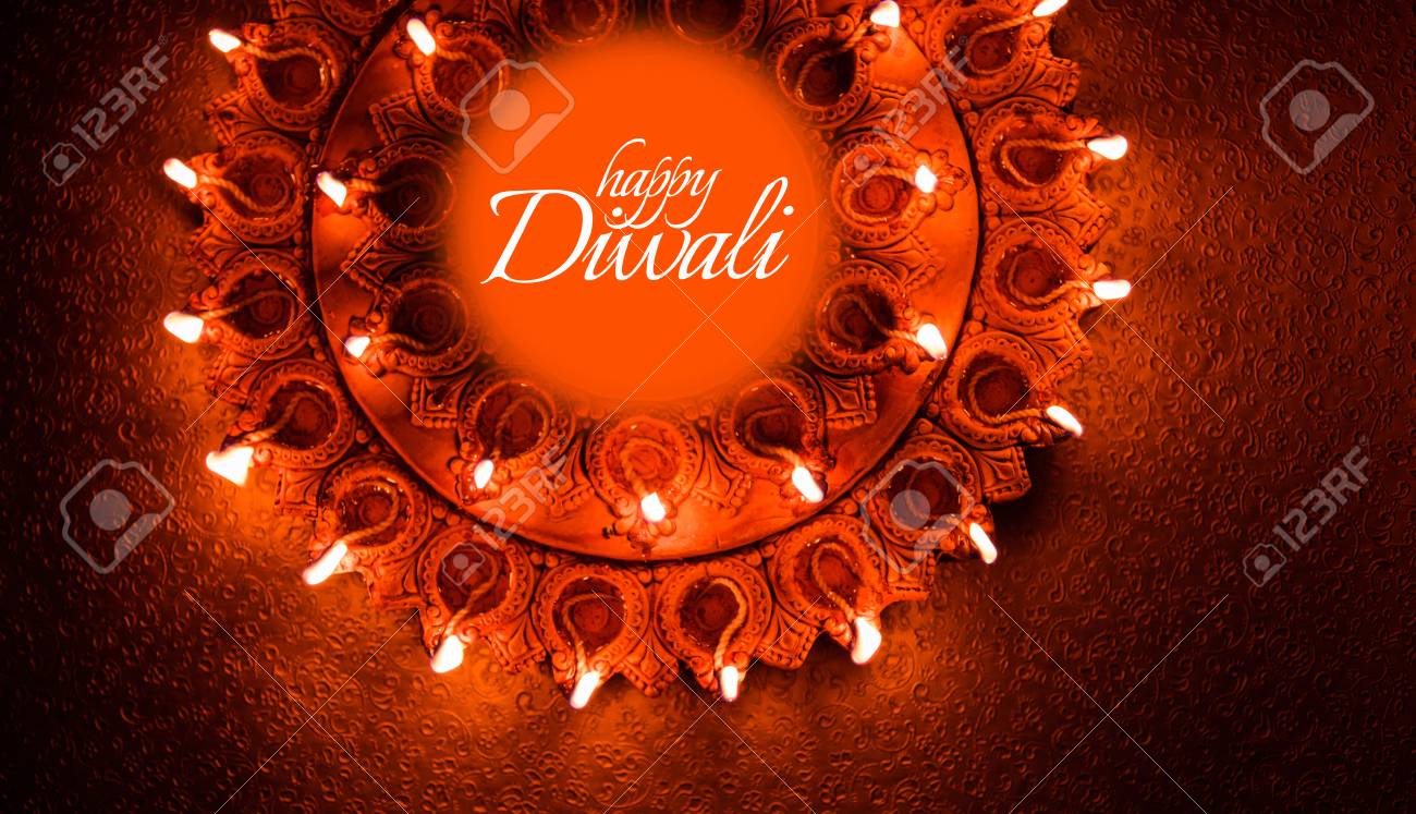 Happy Diwali Greeting Card Design Using Beautiful Clay Diya Lamps ...