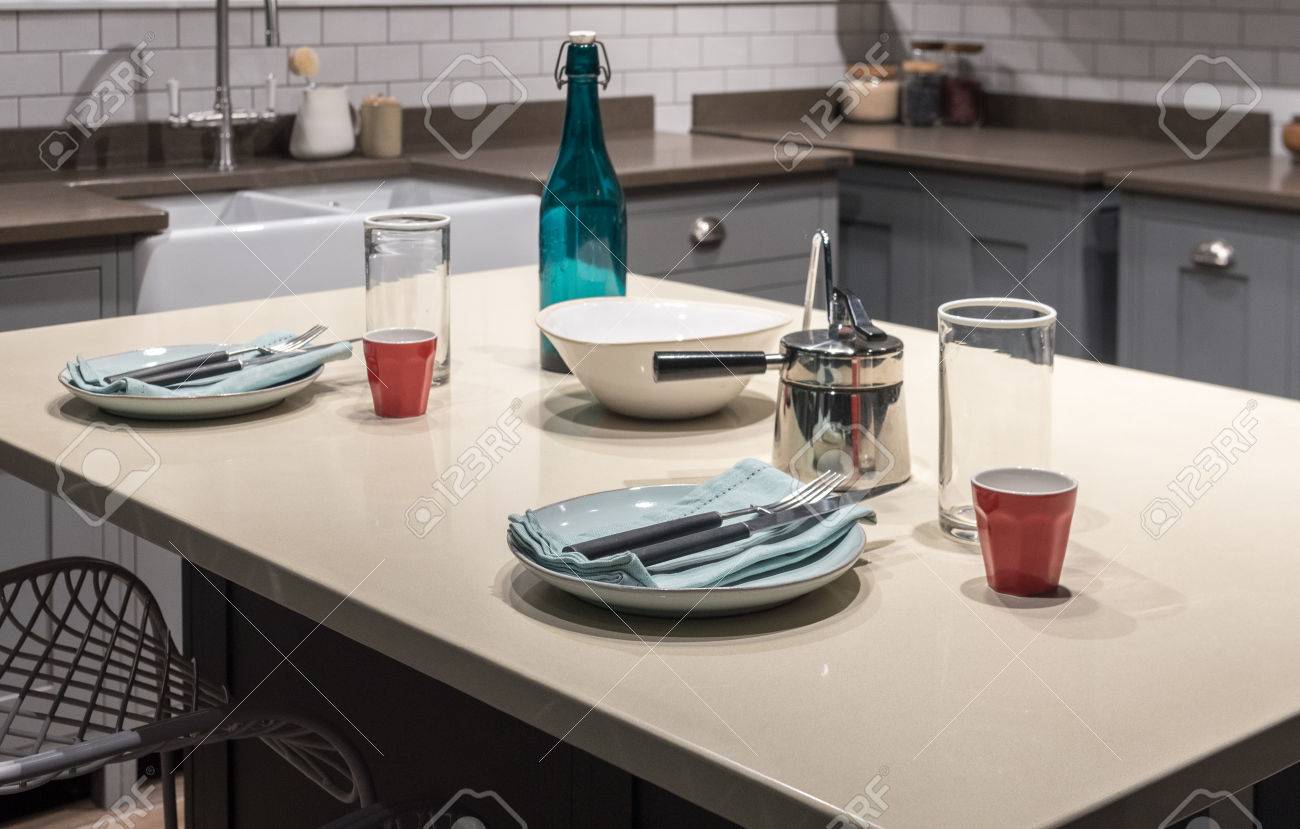 Modern Clean And Scandinavian Style Breakfast Table In Bespoke Stock Photo Picture And Royalty Free Image Image 65037583