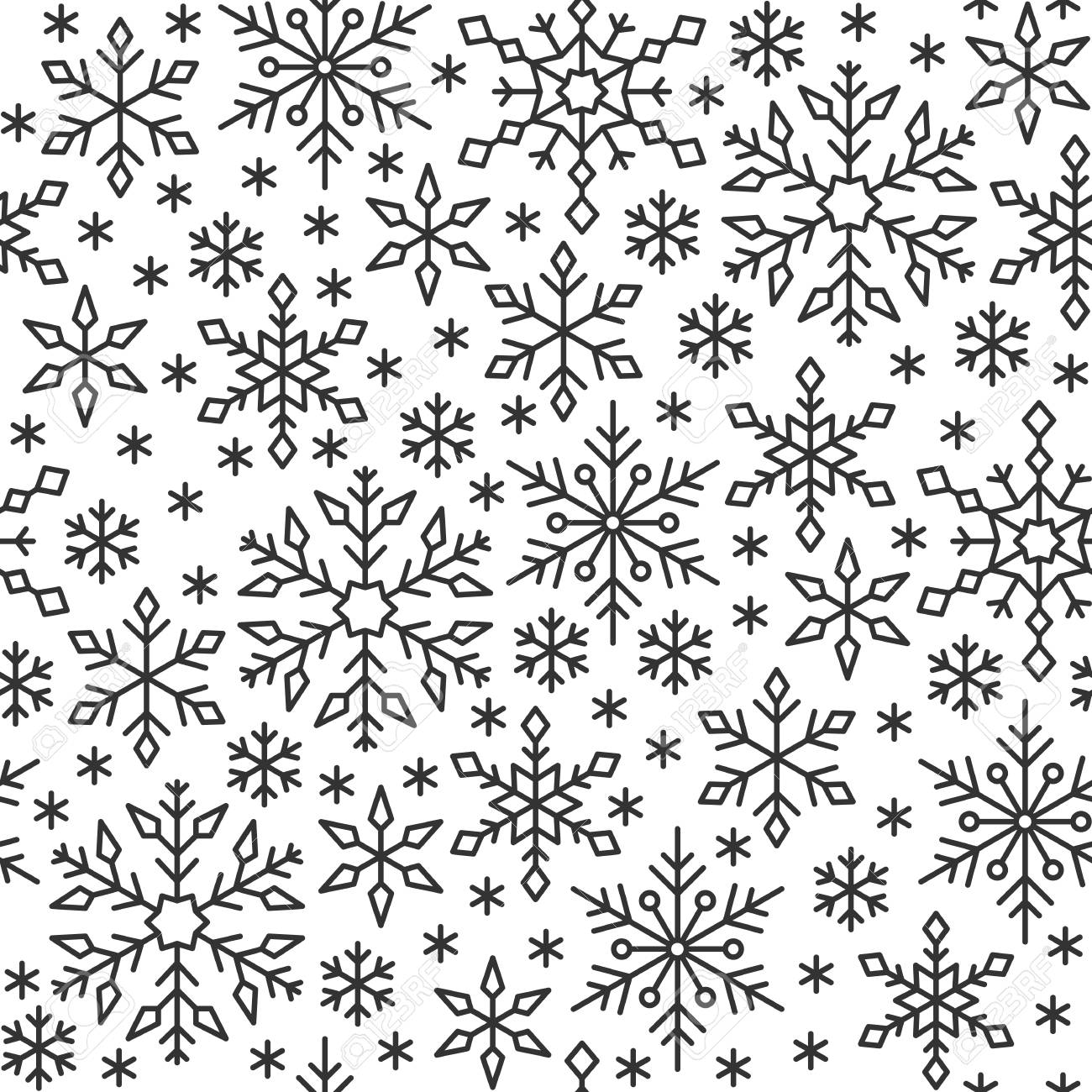 Snowflake Black Line Seamless Pattern. Winter Season Ornate Star  Background. Linear Snow Flakes Repeat Ornament For Paper Wrap, Fabric  Print, Wallpaper Decor. Frosty Ice Outline Vector Illustration Royalty Free  SVG, Cliparts, Vectors,, image size:1300x1300