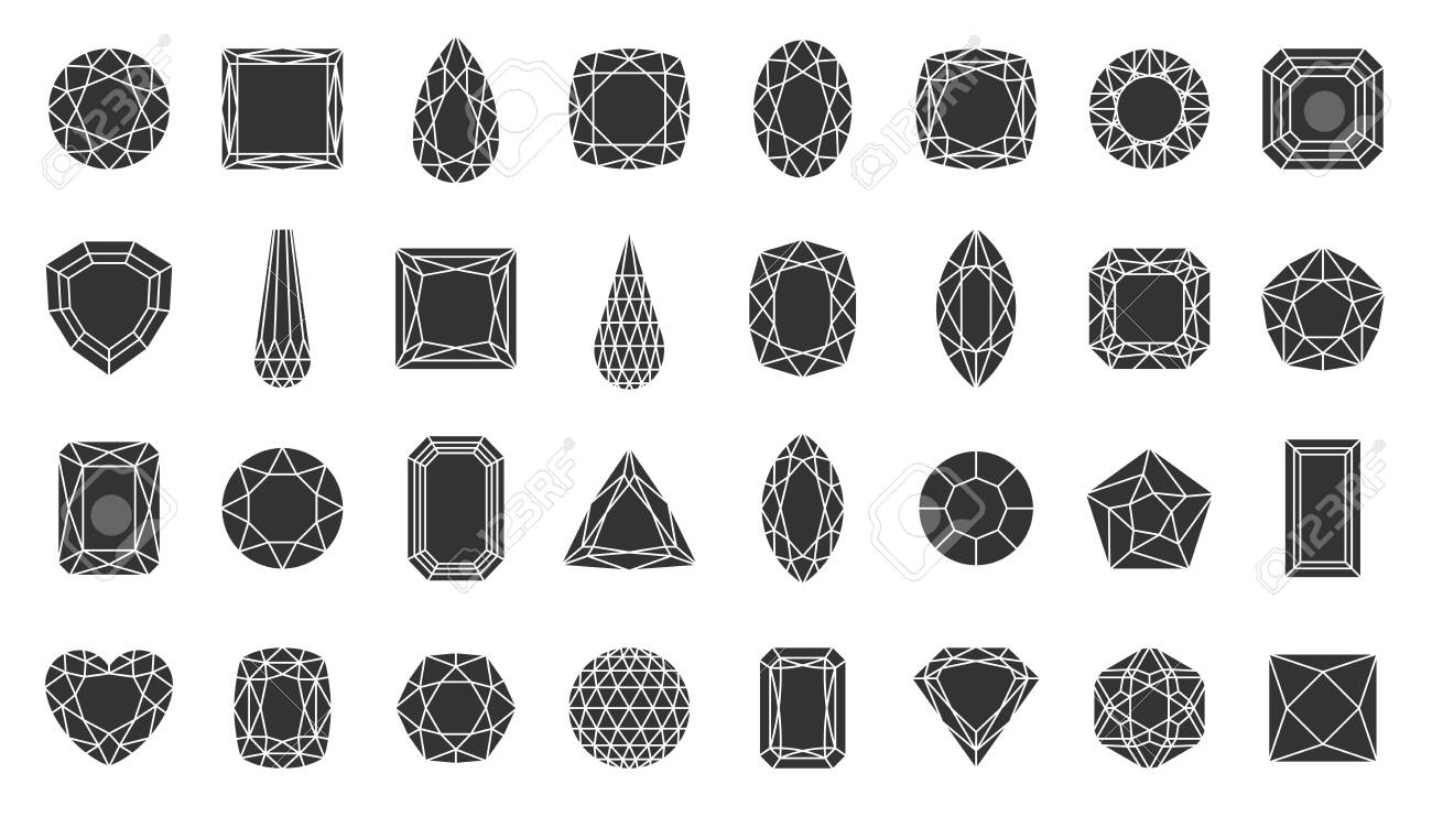 Diamond faceted silhouette icons set. Gem symbol, simple shape pictogram collection. Jewel design element. Gemstone crystal, ruby, emerald flat black sign. Isolated on white icon vector illustration - 128740412 Diamond faceted silhouette icons set. Gem symbol, simple shape pictogram collection. Jewel design element. Gemstone crystal, ruby, emerald flat black sign. Isolated on white icon vector illustration - 128740412