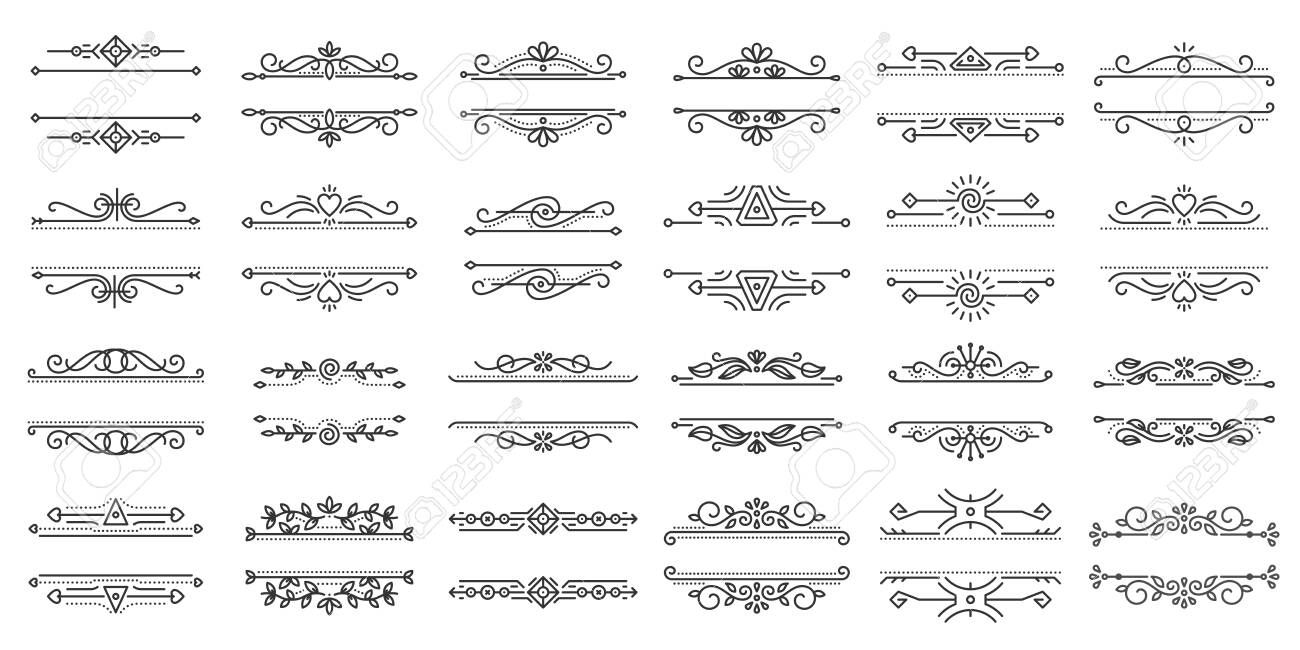 Text Frame Thin Line Icons Set. Outline Sign Border Ornament Kit. Vintage  Design Linear Icon Collection Monogram Elegant Decor, Ornate Pattern.  Simple Black Contour Symbol Isolated Vector Illustration Royalty Free SVG,  Cliparts,, image size:1300x650