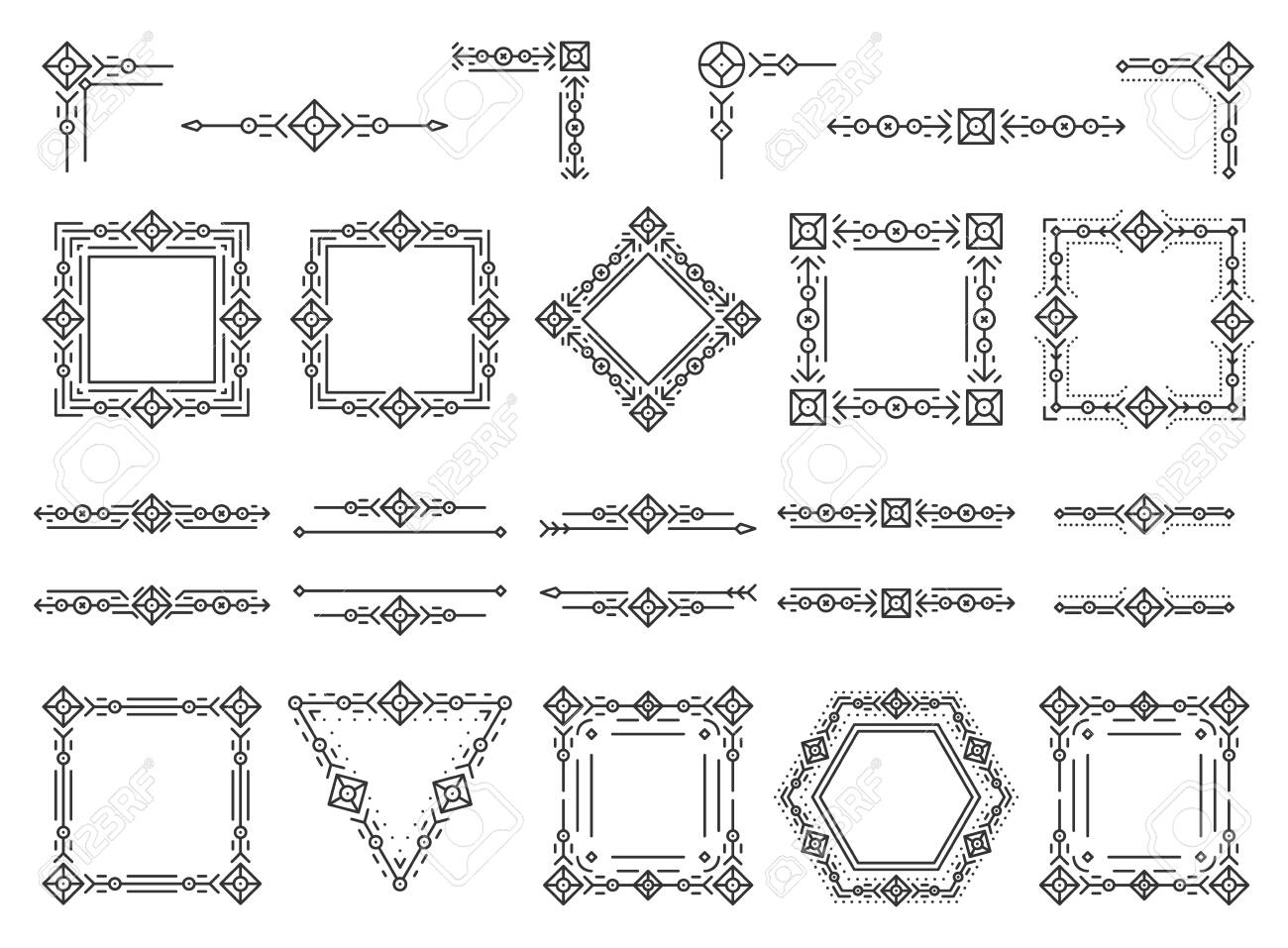 Art Deco Text Frame, Monogram, Divider, Corner Set. Fancy Elegant Wedding  Decor. Style Ornament, Geometric Element. Square, Triangle, Rhombus,  Pentagon, Border Letter Frames Design Vector Illustration Royalty Free SVG,  Cliparts, Vectors, and, image size:1300x957