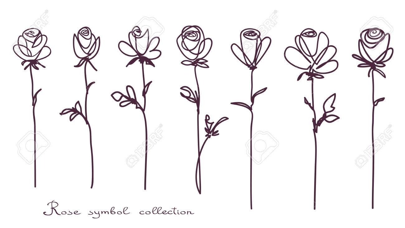 バラ 分離のばら色の花のコレクションは 白い背景にスケッチします 連続線落書きデザイン のイラスト素材 ベクタ Image