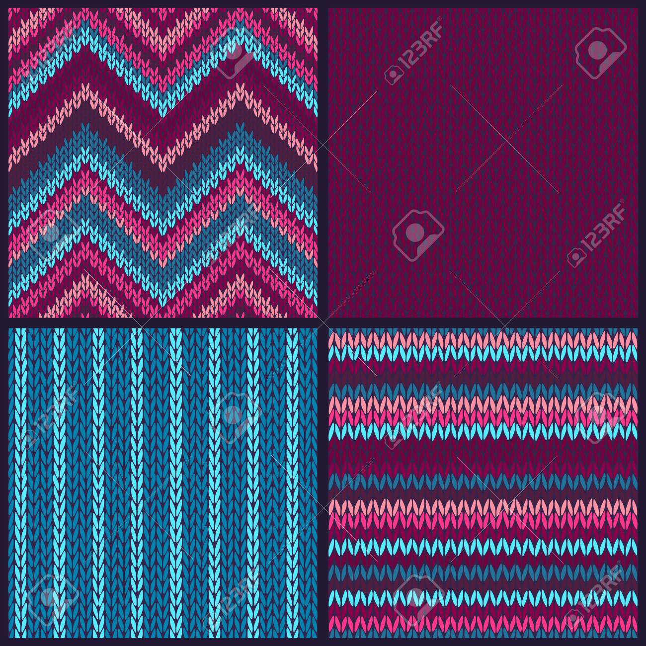 seamless knitted pattern set of blue pink white color backgrounds