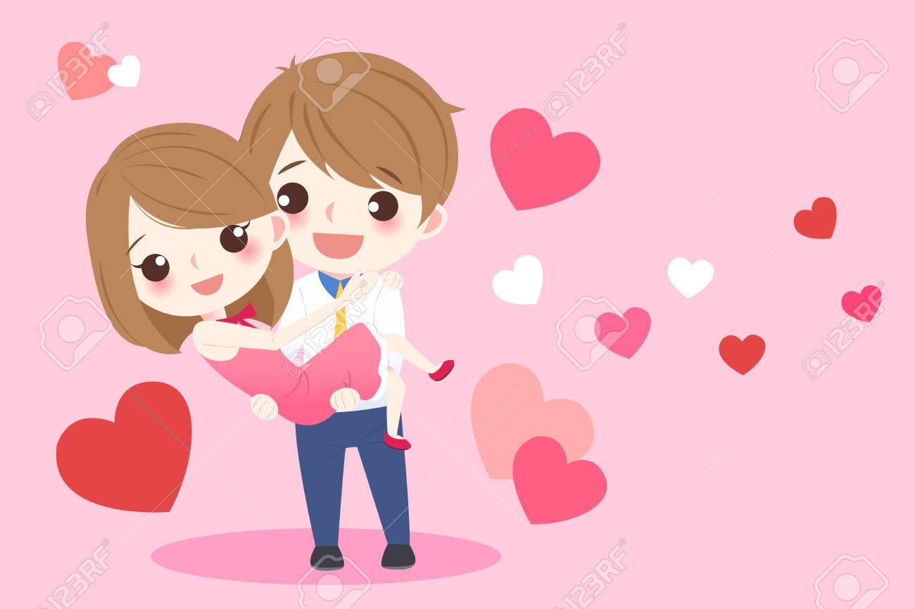 Cute Cartoon Couple Hug Together With Heart Royalty Free SVG ...