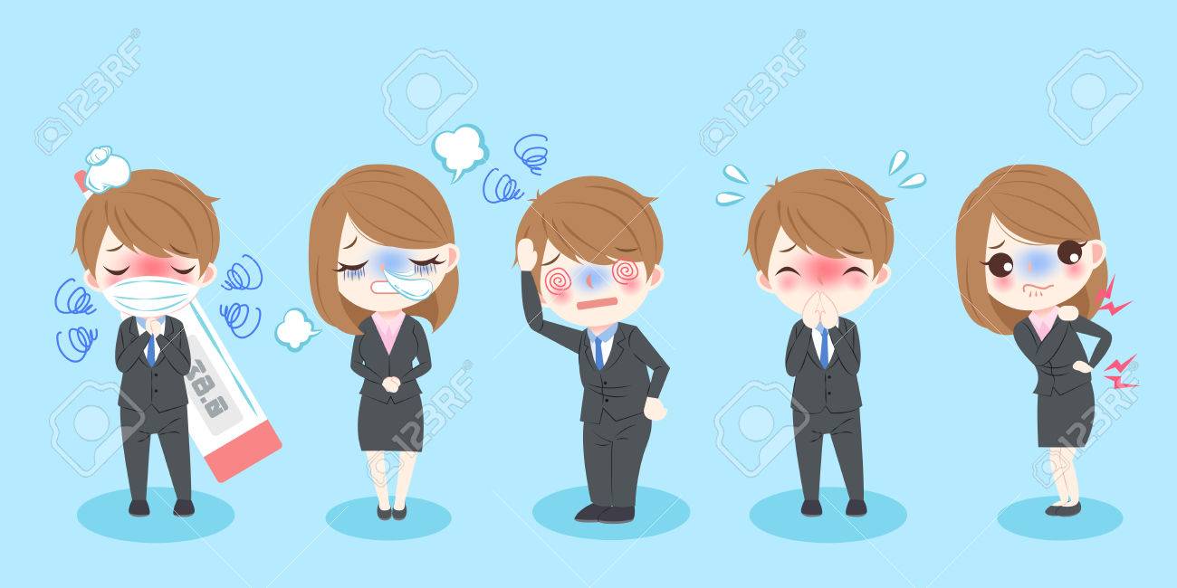 Cute Cartoon Sick Business People With Blue Background Royalty Free SVG,  Cliparts, Vectors, and Stock Illustration. Image 74809941.