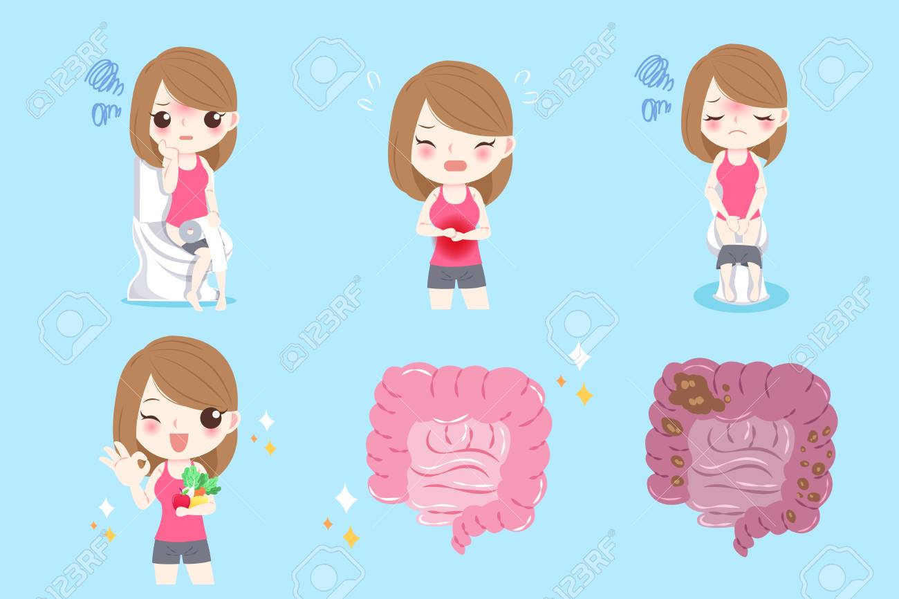 青の背景に便秘と女性 のイラスト素材 ベクタ Image 9361