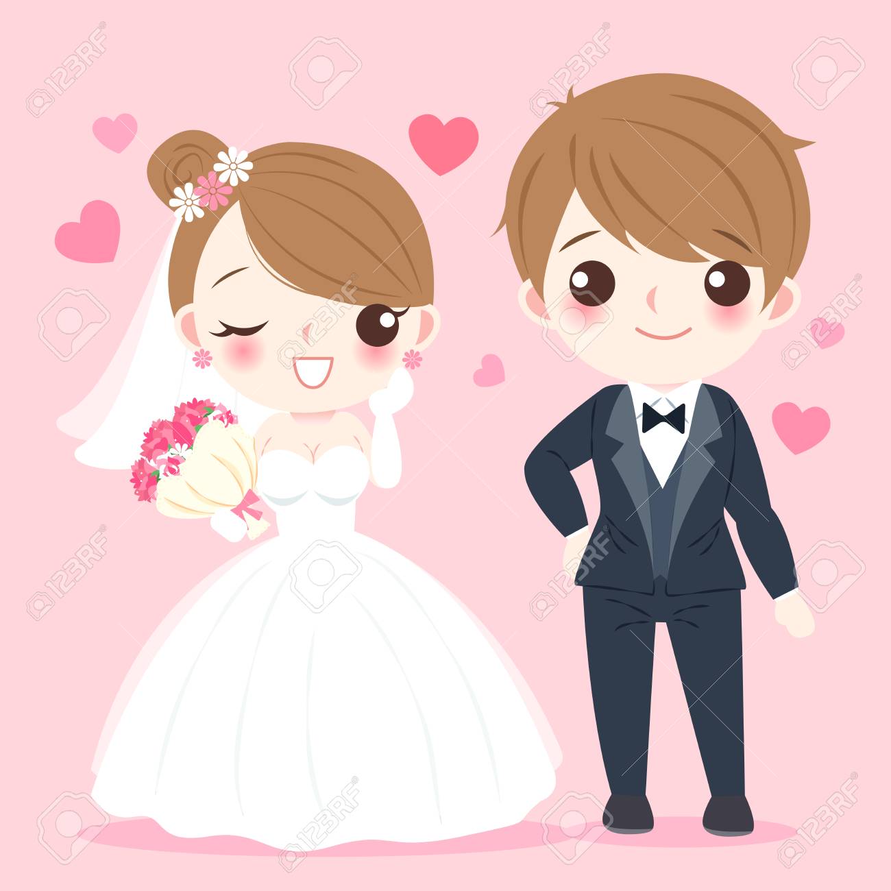Cute cartoon illustration of married couple on pink background - 92042085 Cute cartoon illustration of married couple on pink background - 92042085