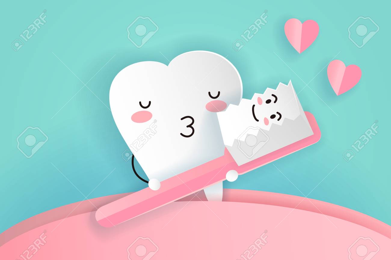 cute cartoon tooth and brush with love concept - 92814907 cute cartoon tooth and brush with love concept - 92814907