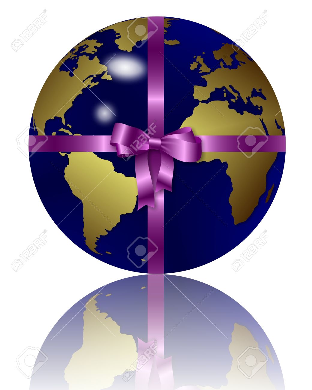 an illustration of a blue earth globe wrapped as a gift stock photo