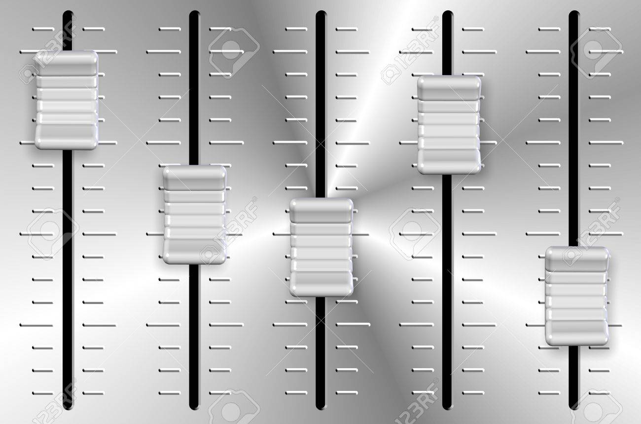 an illustration of white and metal volume slider knobs stock photo