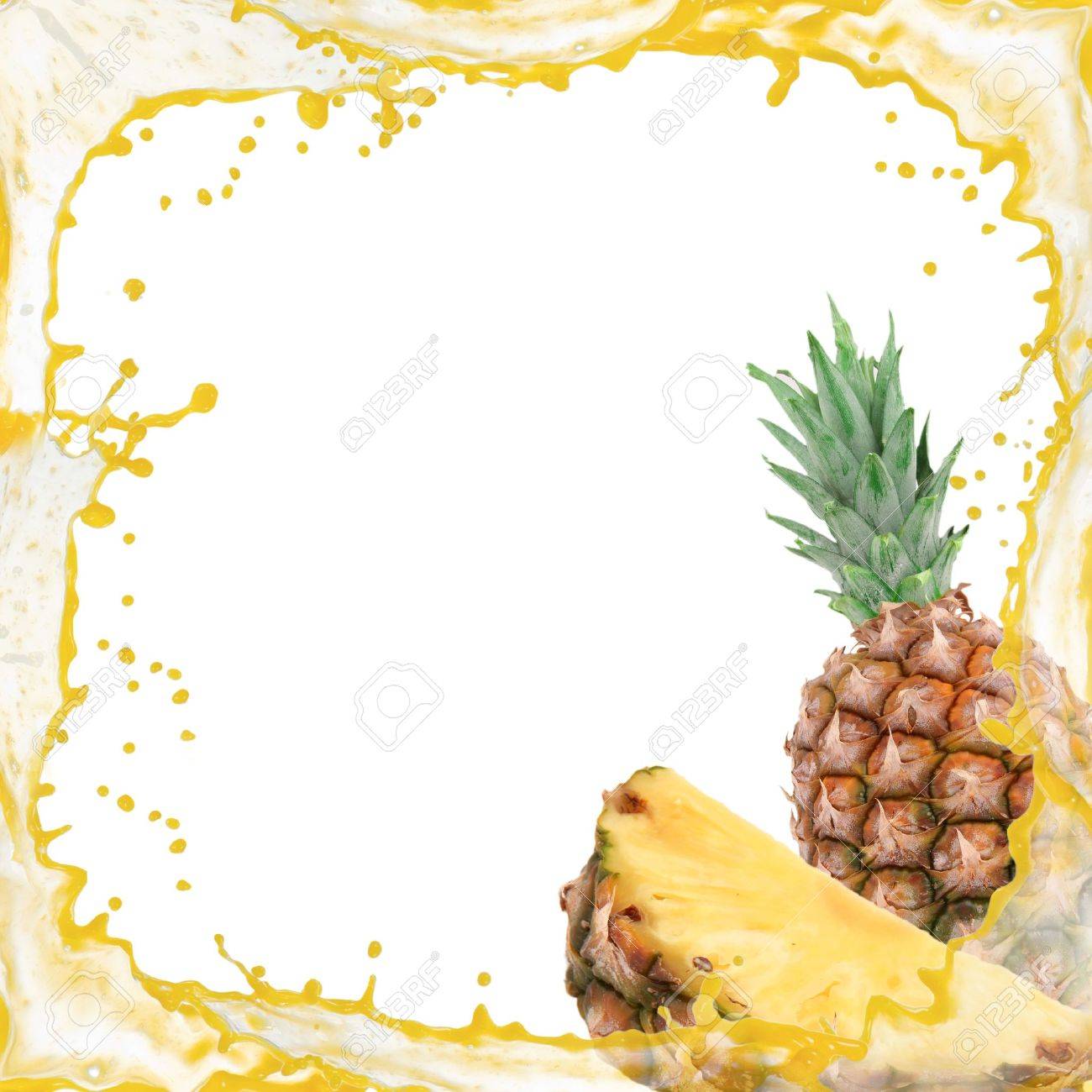 Splash Frame With Pineapple Isolated On White Stock Photo Picture And Royalty Free Image Image
