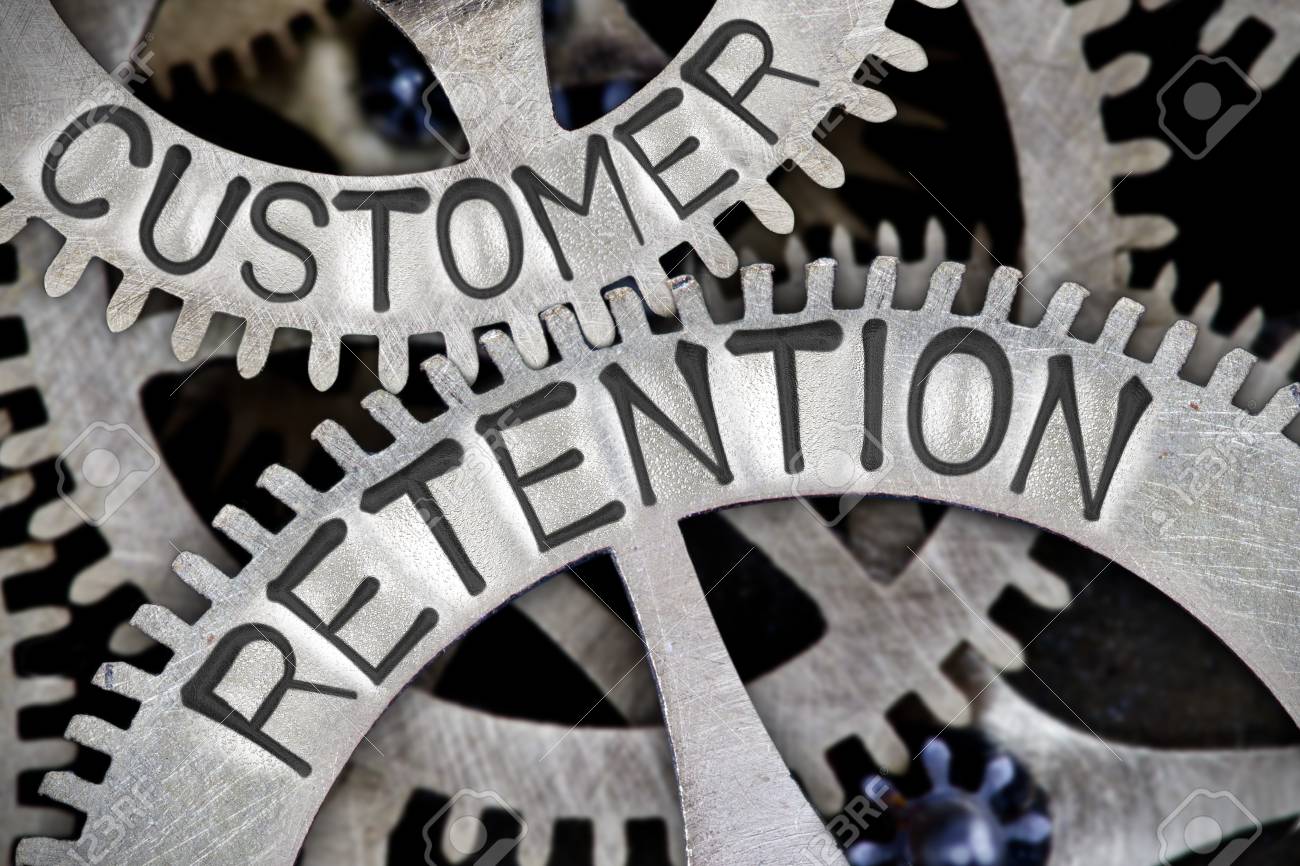 macro photo of tooth wheel mechanism with customer retention stock