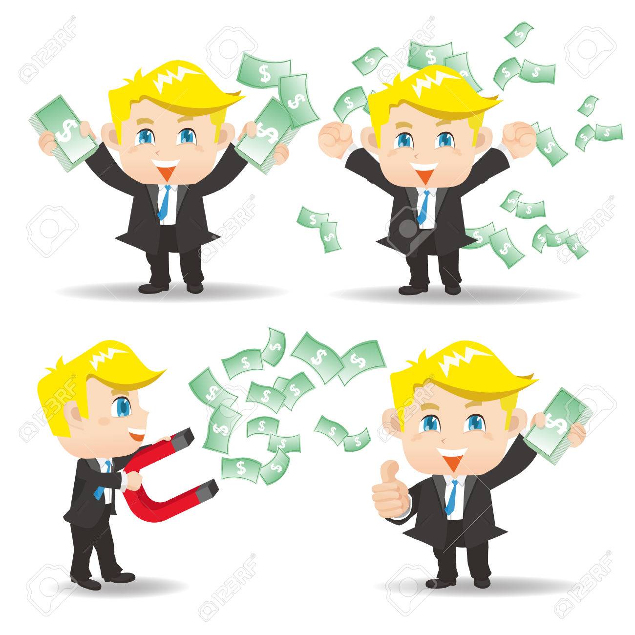 Conjunto De Dibujos Animados De Negocios Muestran Finanzas Y