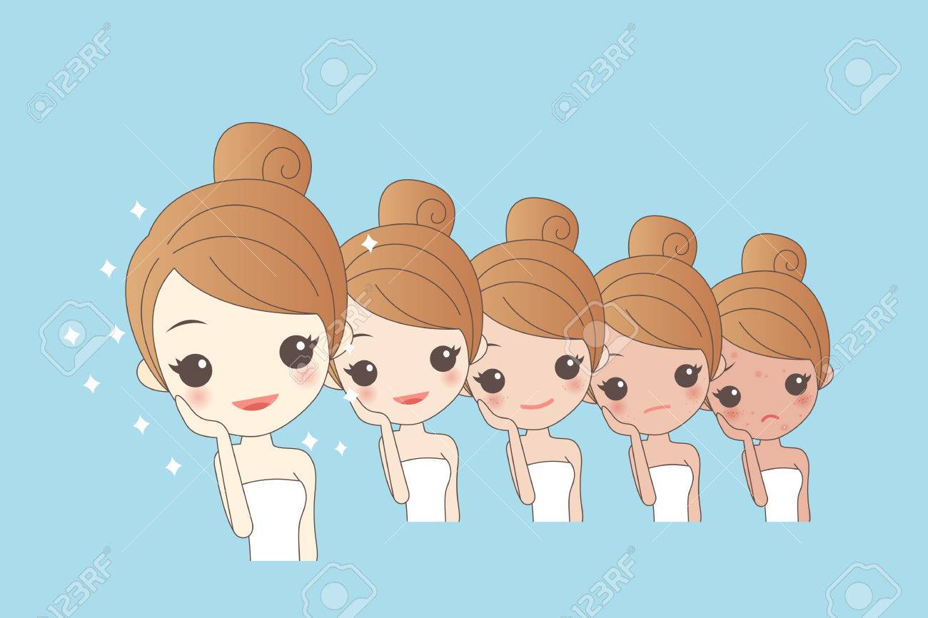 美白 素晴らしい設計の漫画の女の子の顔 のイラスト素材 ベクタ Image