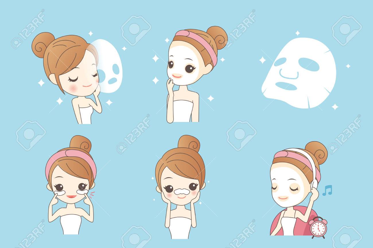 かわいい漫画の女の子がマスクで顔をケアします のイラスト素材 ベクタ Image かわいい漫画の女の子がマスクで顔をケアします のイラスト素材 ベクタ Image