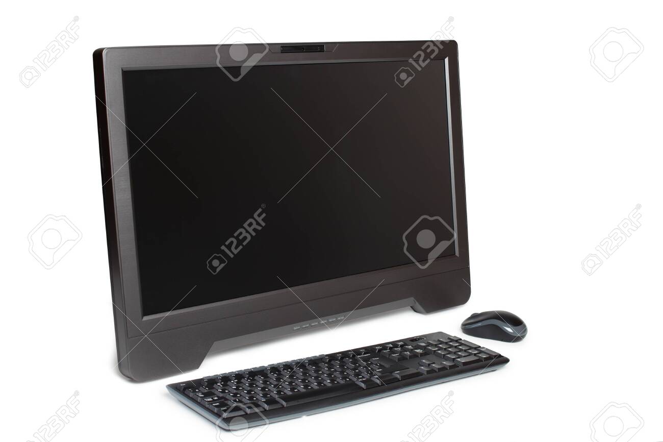 Modern business desktop computer with touchscreen display isolated on white with keyboard and mouse - 145268500 Modern business desktop computer with touchscreen display isolated on white with keyboard and mouse - 145268500