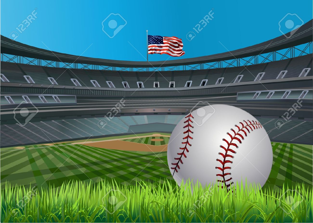 Baseball ball and Baseball stadium and a baseball diamond with green grass - 10105882 Baseball ball and Baseball stadium and a baseball diamond with green grass - 10105882