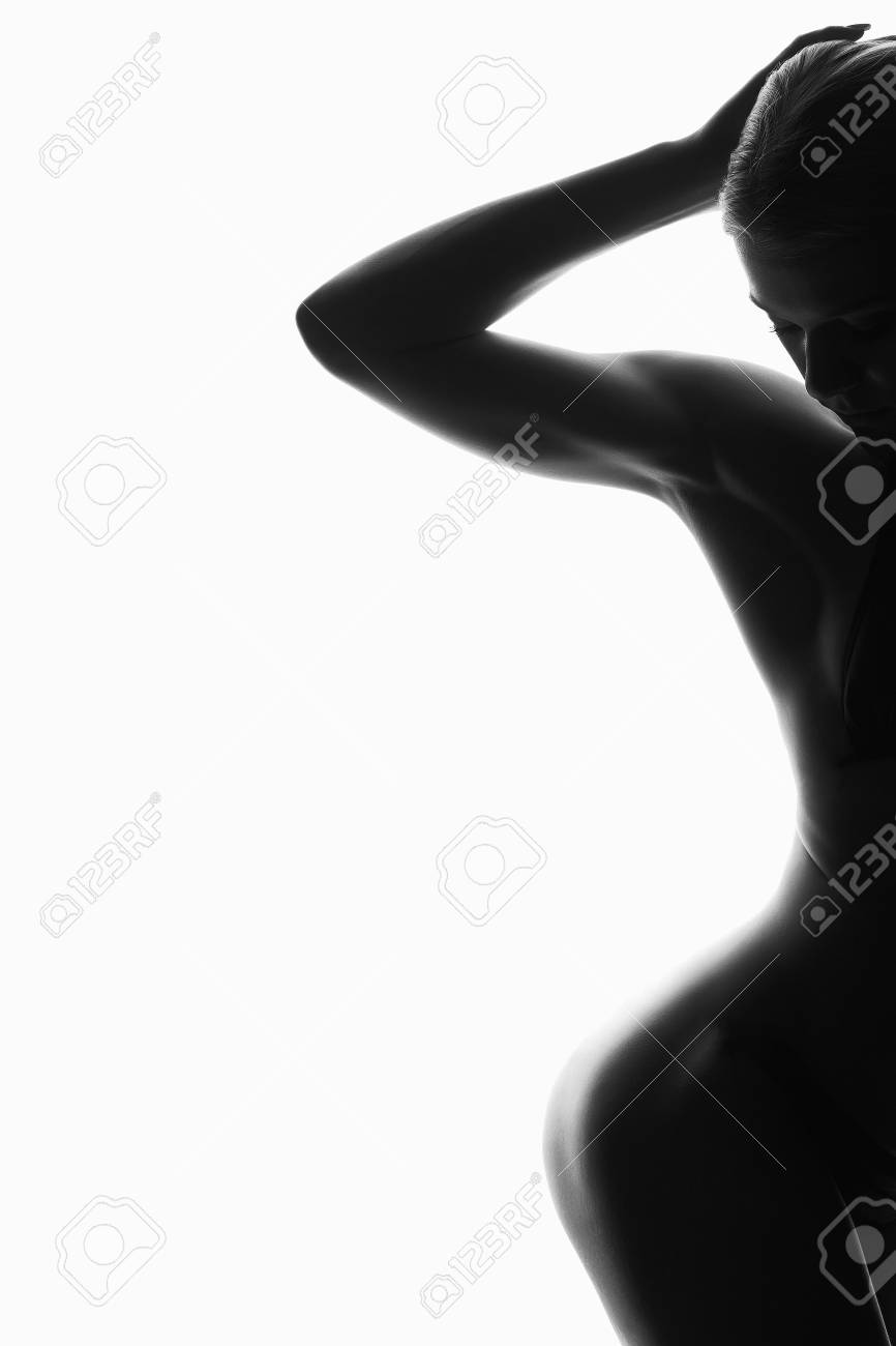 black and white portrait. female silhouette. young woman. girl with body - 93820064 black and white portrait. female silhouette. young woman. girl with body - 93820064
