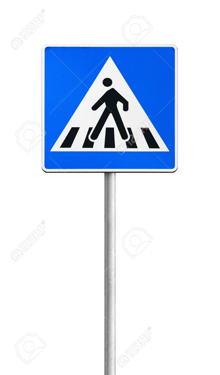 白で隔離金属ポール横断歩道道路標識 の写真素材 画像素材 Image