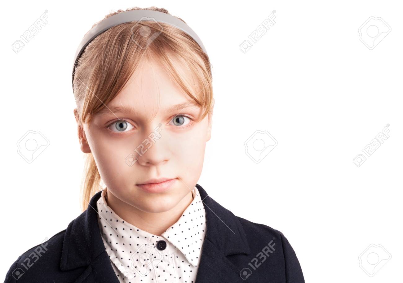 白で隔離金髪白人女子高生のポートレート クローズ アップ の写真素材 画像素材 Image