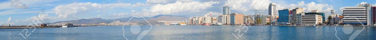 super wide coastal cityscape panorama of izmir city turkey stock
