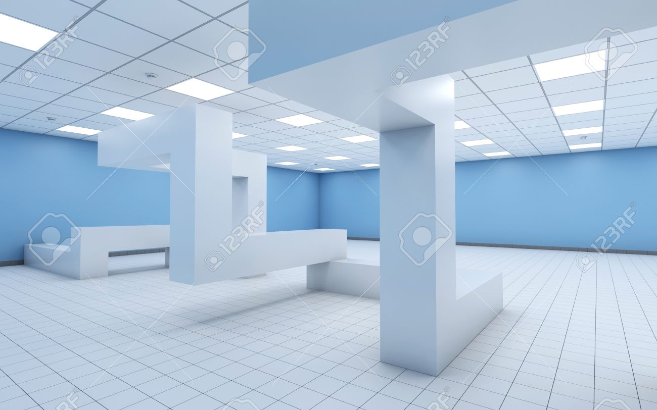 stock illustration blue and white office