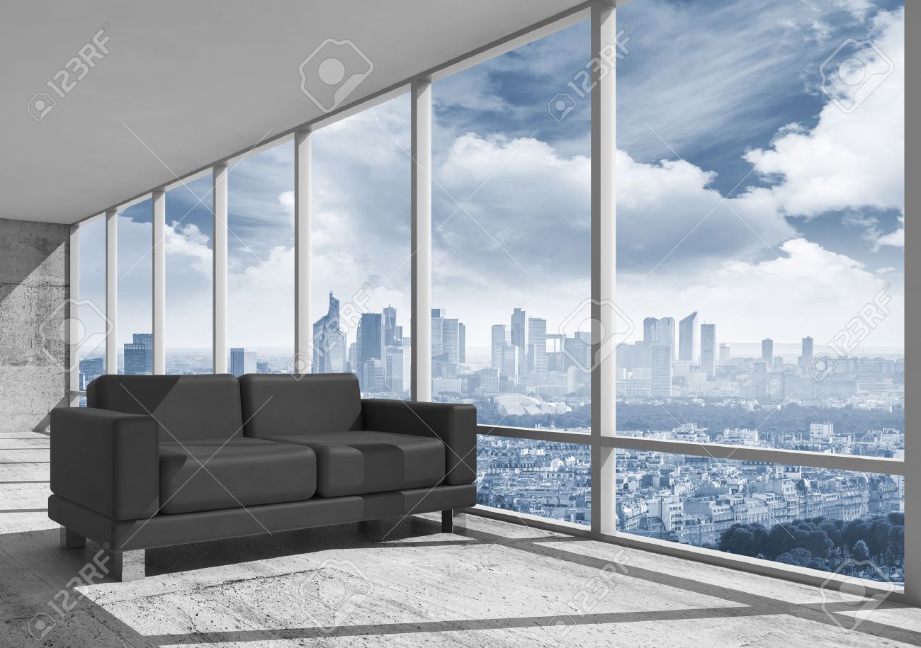 Abstract Interior, Office Room With Concrete Floor, Window And ... Abstract Interior, Office Room With Concrete Floor, Window And ...