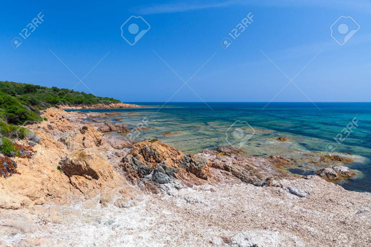 Coastal Landscape With Rocky Wild Beach Corsica France Plage