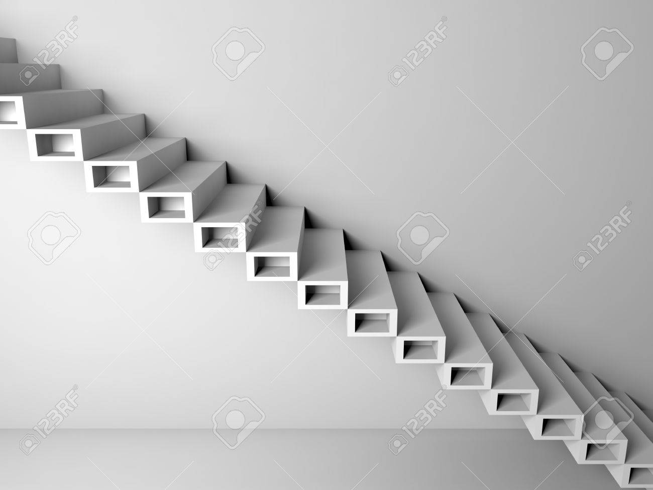 抽象的なアーキテクチャの背景 白い壁 インテリアの 3 D 図の片持ち階段工事 の写真素材 画像素材 Image 4308