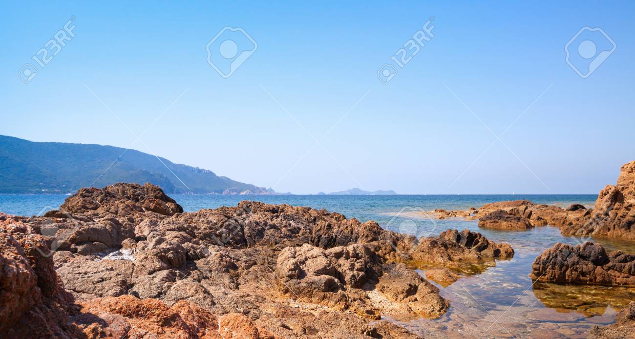 Coastal Rocks In The Mediterranean Sea Water South Corsica Natural