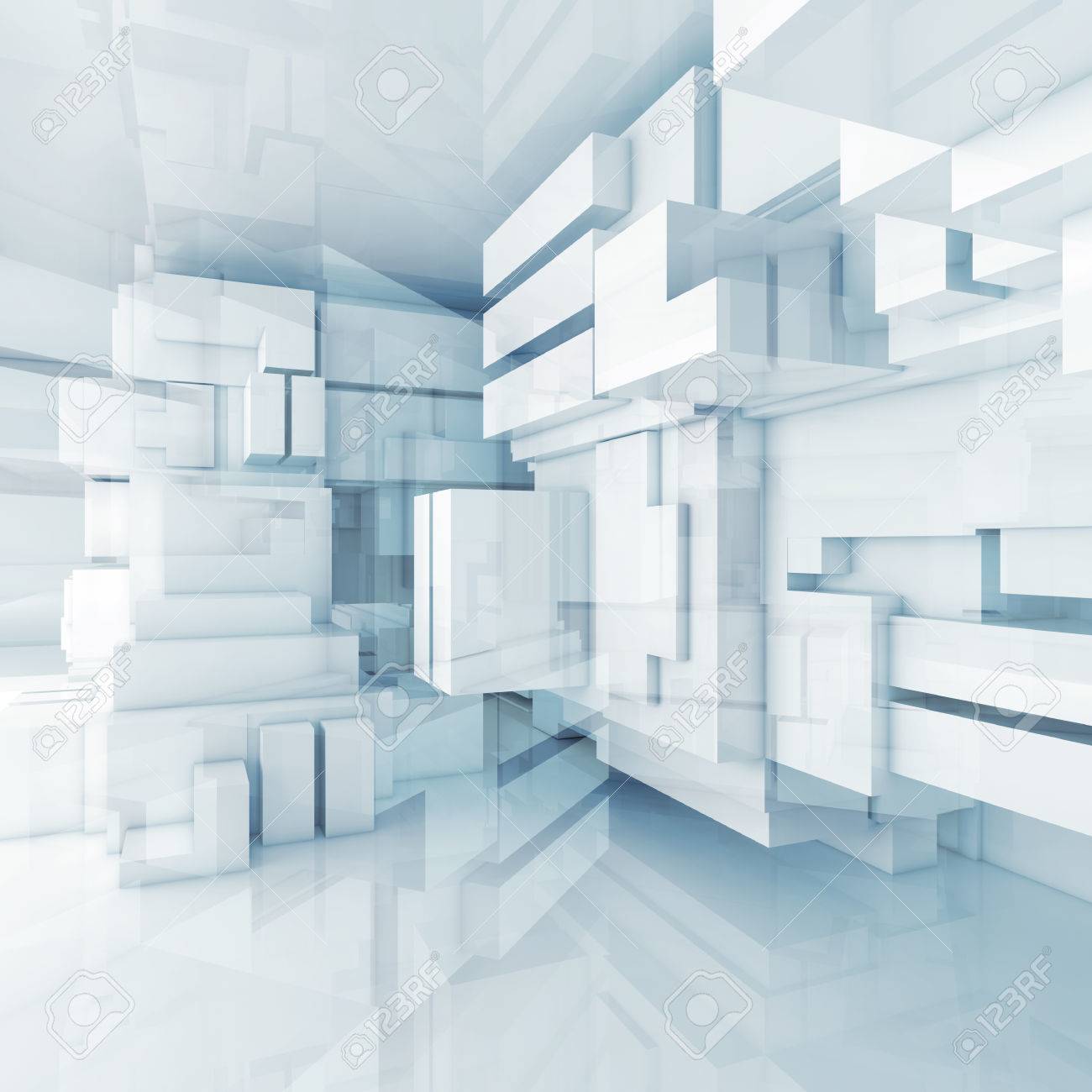 Abstract Square White And Blue High-tech Background With Chaotic Abstract Square White And Blue High-tech Background With Chaotic