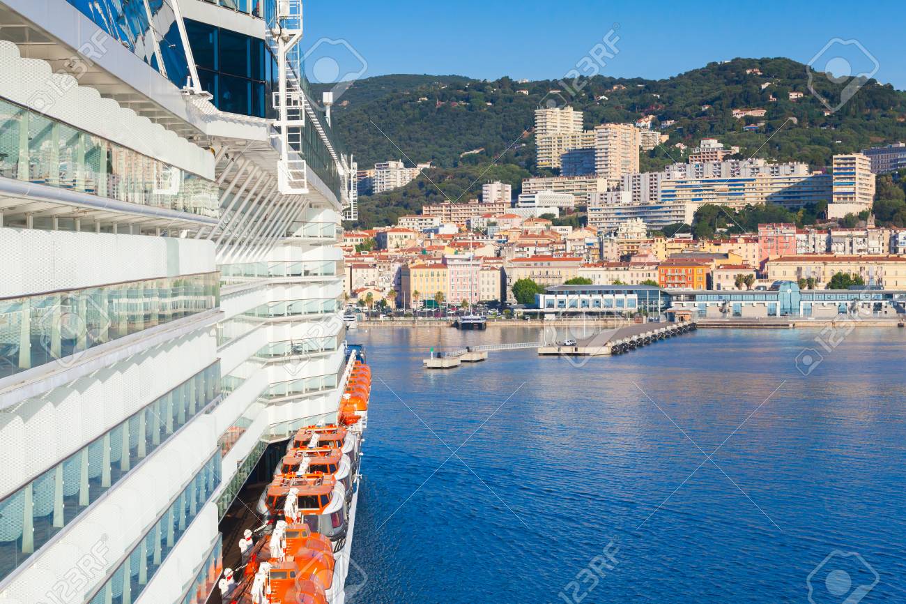 Big Passenger Cruise Ship Enters The Port Of Ajaccio Corsica Island France View From A Captain Bridge Wing Stock Photo Picture And Royalty Free Image Image