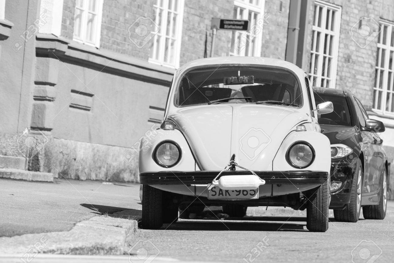 helsinki finland may 7 2016 old yellow volkswagen beetle