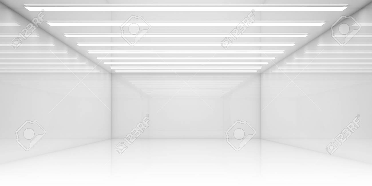 Empty White Room With Stripes Of Ceiling Lights Contemporary