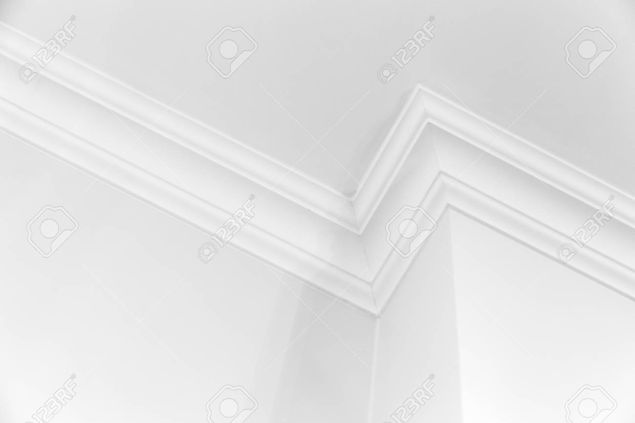 White Interior Fragment With Corner And Decorative Ceiling
