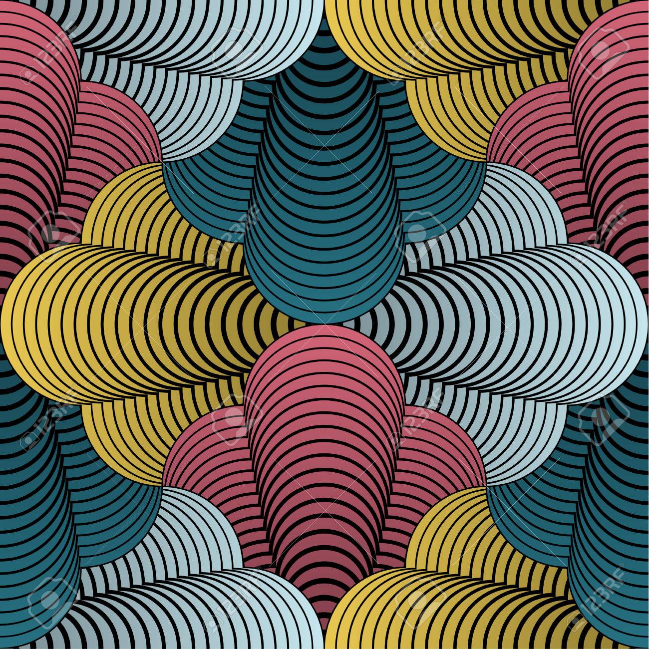 抽象的な幾何学的な様式化された円錐花びらベクトル レトロな配色のシームレスなパターンのイラスト素材 ベクタ Image